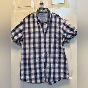 Izod Navy and White Checkered Button Down Shirt